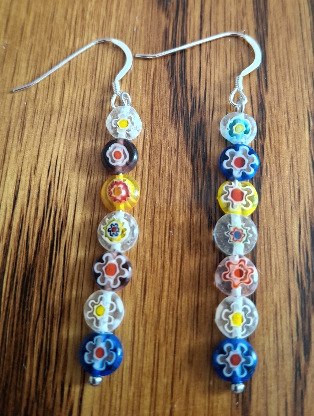Earrings Italian Millefiori Beaded Dangling Matchstick Earrings Sterling Silver